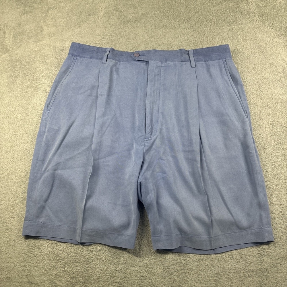 Bugatchi Uomo Silk/Linen Blend Shorts Golf Pleated Blue Men's Size 38